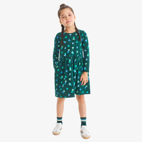 Kids Long Sleeve Perfect Pocket Dress in Confetti Hearts - PARK STORY