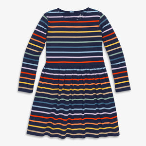 Kids Long Sleeve Perfect Pocket Dress in Rainbow Stripe - PARK STORY