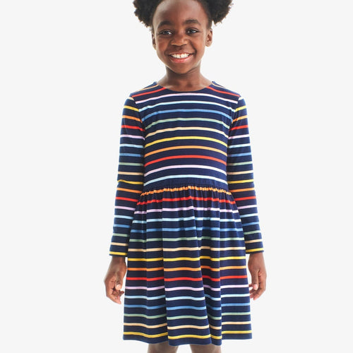 Kids Long Sleeve Perfect Pocket Dress in Rainbow Stripe - PARK STORY