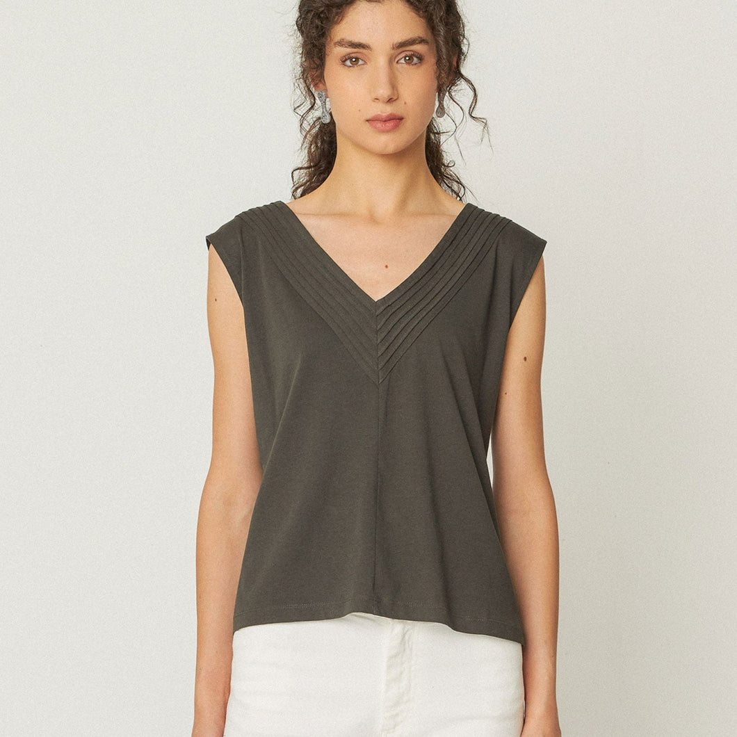 Double V Neck Sleeveless Tee - PARK STORY