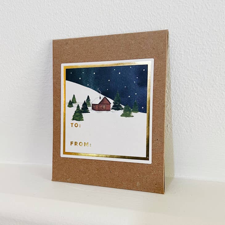 Snowy Cabin Holiday Gift Sticker - Set of 10
