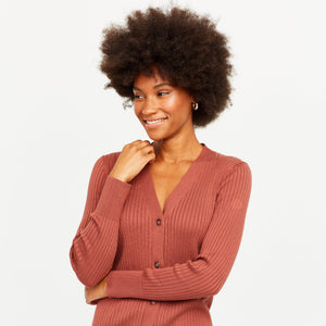 The Mini Ribbed Cardigan, Cocoa Red