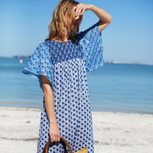 Load image into Gallery viewer, Basalie Midi Dress in Patchwork Blues - PARK STORY
