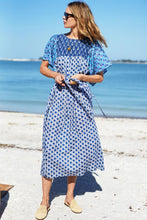 Load image into Gallery viewer, Basalie Midi Dress in Patchwork Blues - PARK STORY
