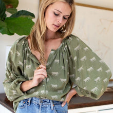 Load image into Gallery viewer, Frances Blouse in Olive Cheetah - PARK STORY
