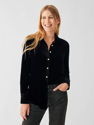 Stretch Silk Velvet Genevieve Top in  Black - PARK STORY
