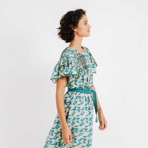 Vienna Pintucked dress in Seaglass