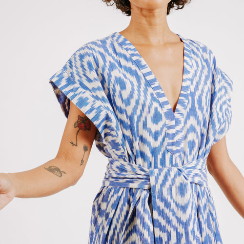 Oaxaca Dress in Azure Ikat - PARK STORY