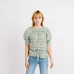 Vienna Drawstring Blouse in Ivy - PARK STORY