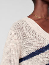 Load image into Gallery viewer, Striped Miramar V Neck Linen Crew Sweater - PARK STORY
