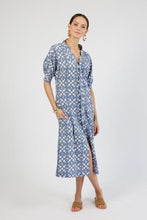 Load image into Gallery viewer, Midi Dress in Blue Tile Print (Size Small) - PARK STORY
