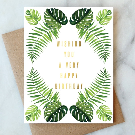 Tropical Leaves Happy Birthday Greeting Card