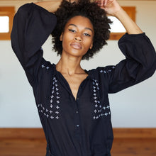 Load image into Gallery viewer, Bardot Top in Embroidered Black Organic

