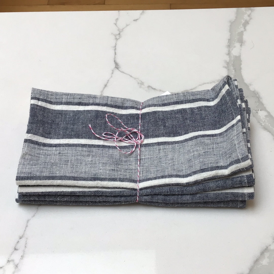 Gray Chambray Multi-Stripe Napkin Set - Thumbnail 2